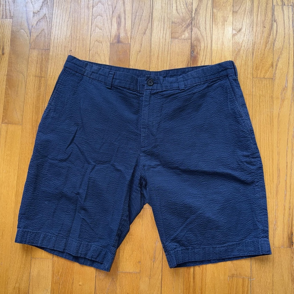 Brooks Brothers Shorts 38 Blue Seersucker Chino Flat Front Summer Casual Coastal